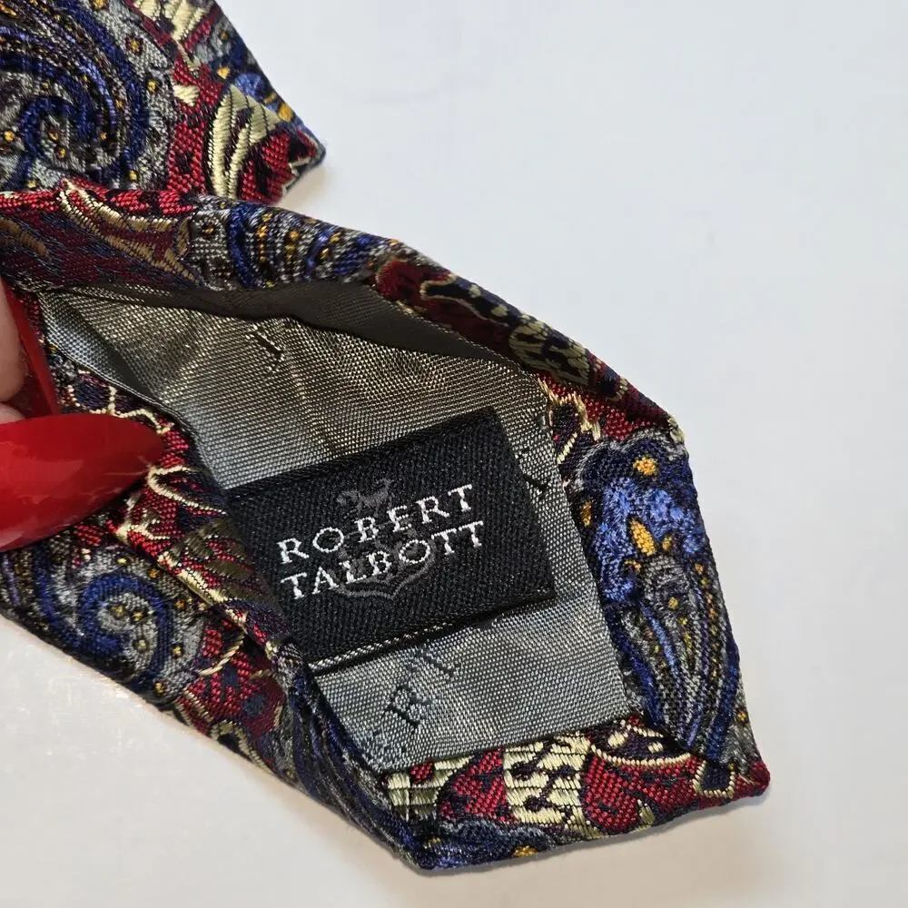 Robert Talbott Best of Class Nordstrom Silk Tie Red Blue Gold Paisley Luxury